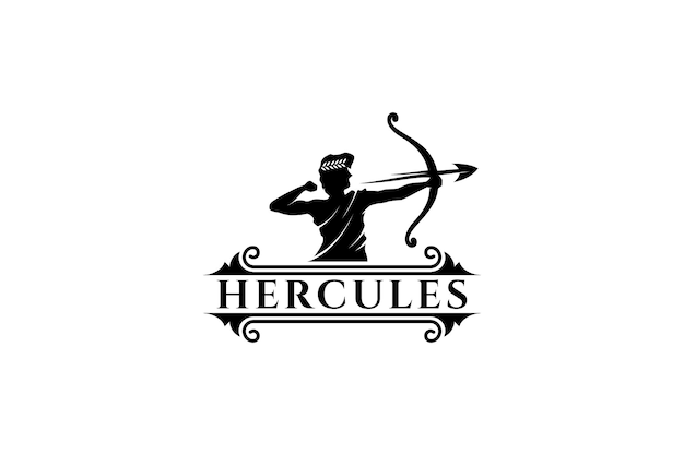 Hercules logo ancient greek or roman archery man flat design style luxury and antique