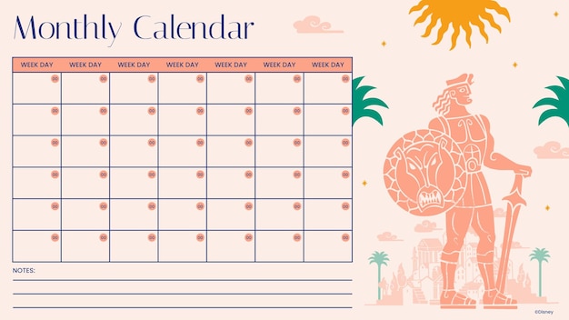 Hercules Monthly Calendar