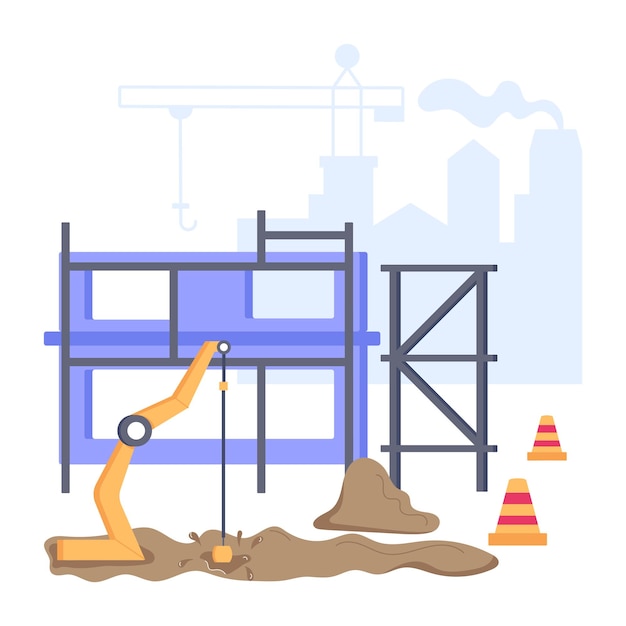 Here is a trendy flat illustration of a construction site