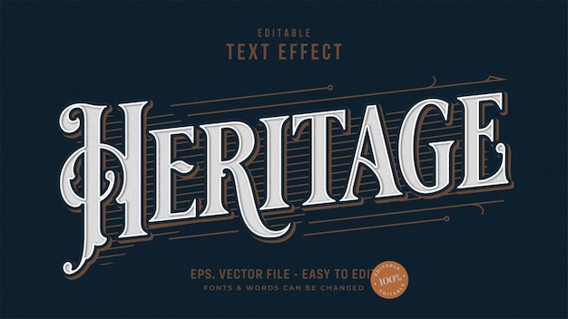 Vector heritage text victorian style editable text effect