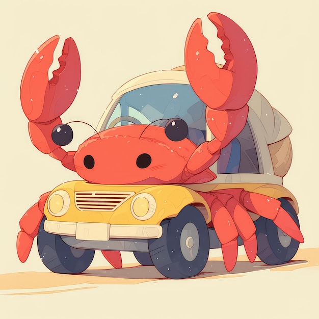 A hermit crab cruising in a toy car cartoon style