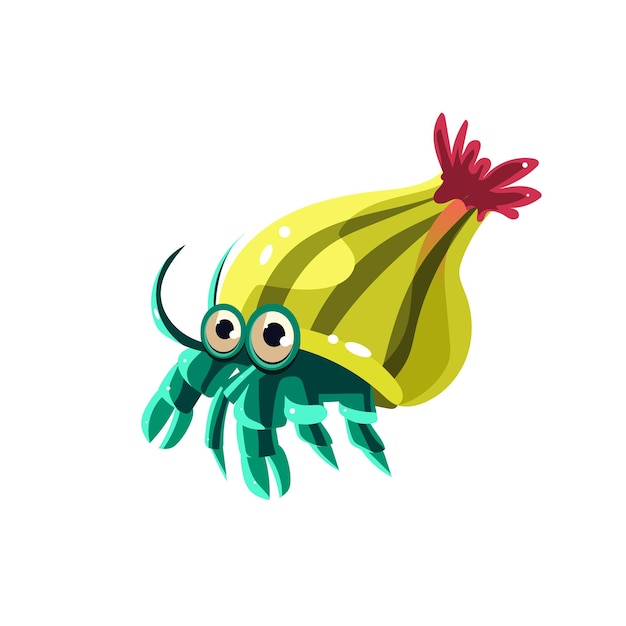 Vector hermit crab. cute vector illustration collection of sea life