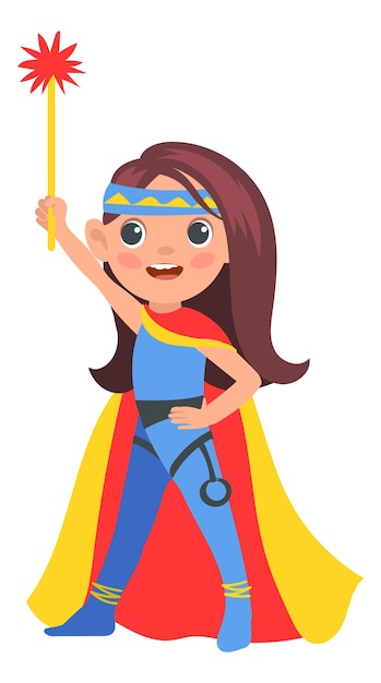 Hero girl character Funny kid in superhero costume