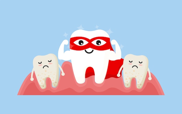 Hero teeth. Happy teeth superheroes.Teeth care and hygiene concept. Oral hygiene, teeth cleaning., illustration,