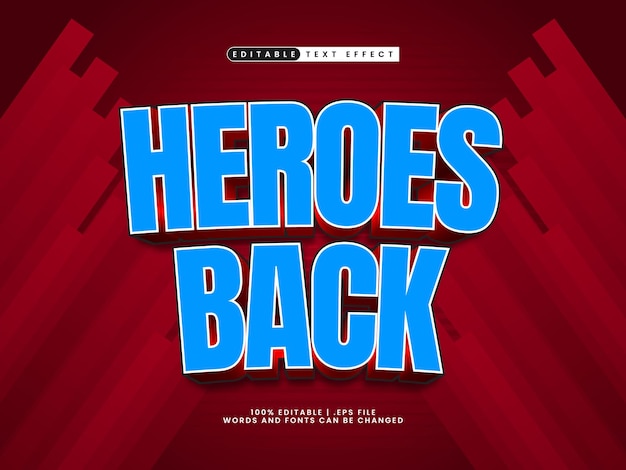 Vector heroes back editable text effect in power and hero text style