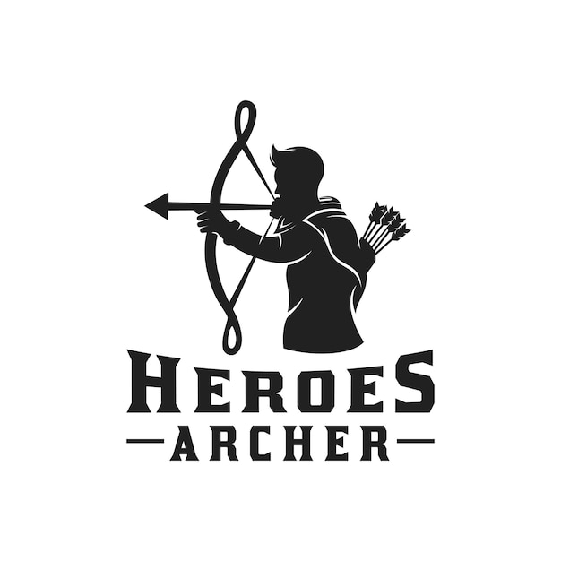 Heroes Myth Greek Archer Warrior Silhouette, Hercules Heracles with Bow Longbow Arrow Logo design