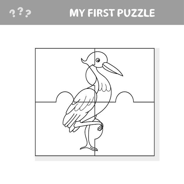 Heron bird  jigsaw puzzle vector illustration for kids