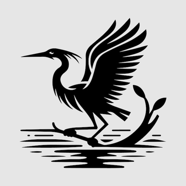 Heron bird silhouette vector illustration