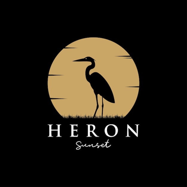 Heron logo concept silhouette in a circle sunset