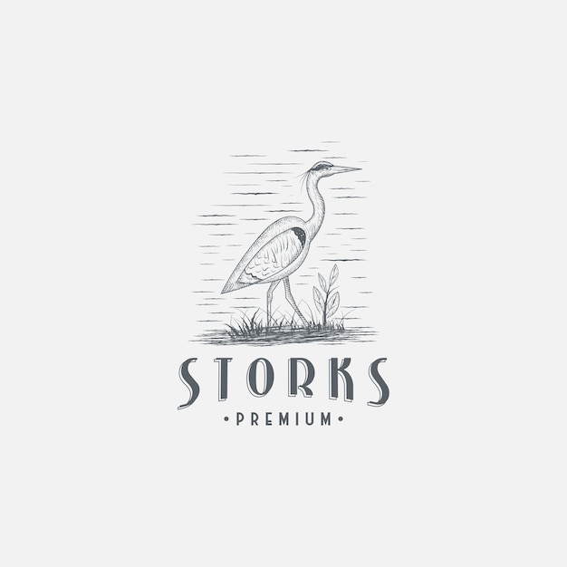 Vector heron or stork logo icon design template flat vector