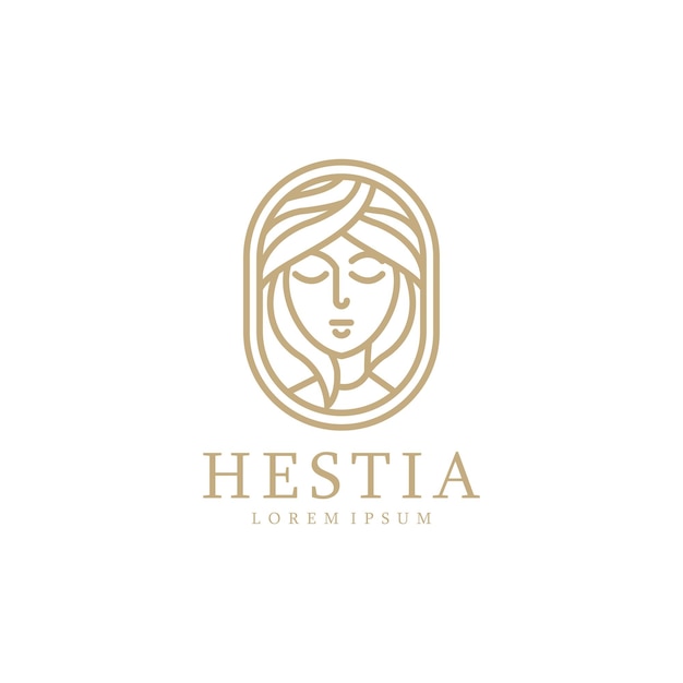 Hestia the ancient greek virgin goddess of the hearth logo icon design template line style vector