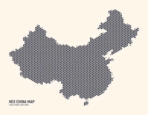 Hex China Map Isolated On Light Background. Hexagonal Halftone Texture Of China Map