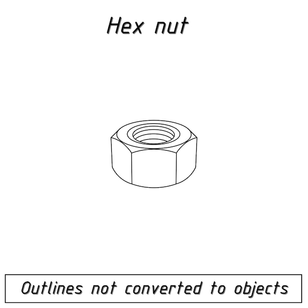 Hex nut  fastener outline blueprint