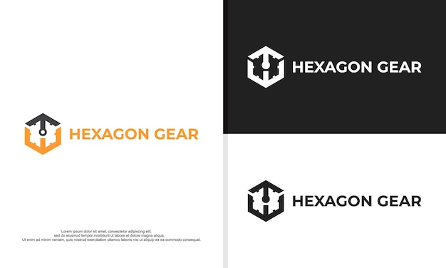 Hexagon gear logo design illustration modern logo design