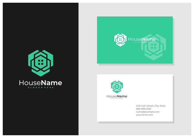 Hexagon House logo with business card template Creative Home logo design concepts