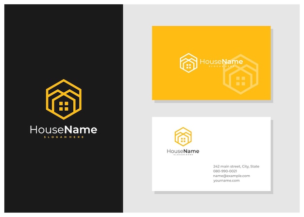 Hexagon House logo with business card template Creative Home logo design concepts