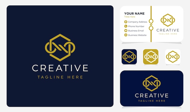 Hexagon Knot Logo Design Vector with business card template