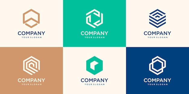 Hexagon logo design with stripe concept, modern company business logo template