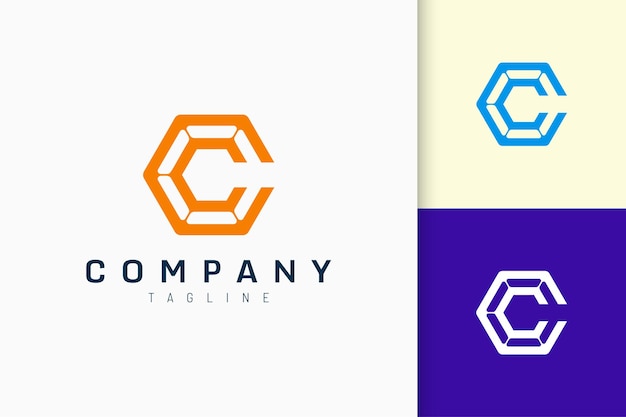 Hexagon modern logo represent technology or network in letter C shape