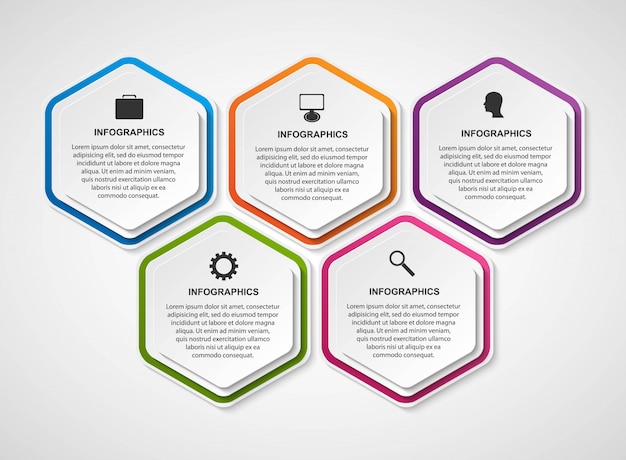 Hexagon options infographics template.