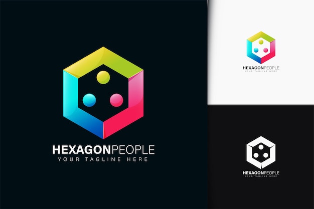 Hexagon people logo design with gradient