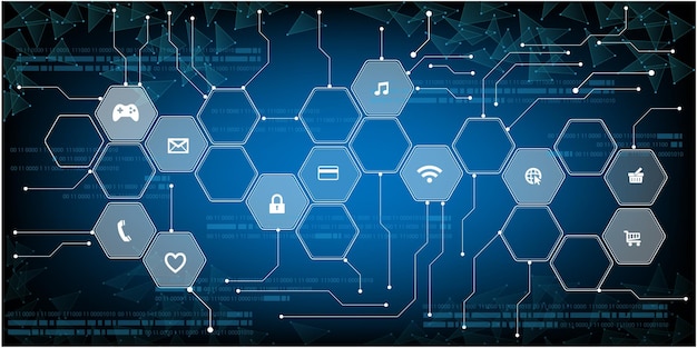 Hexagon security Electronic for safety with  hologram vector concept for future technology element