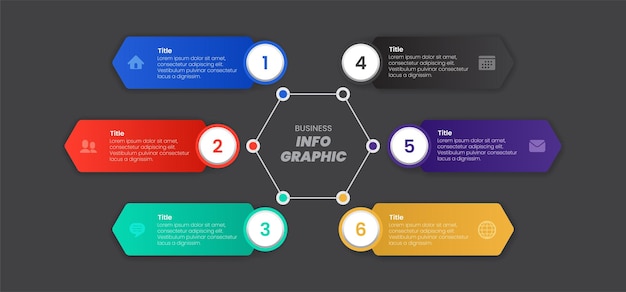 Hexagon six option infographic diagram, colorful template vector illustration