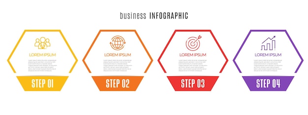 Hexagon timeline infographic template 4 steps