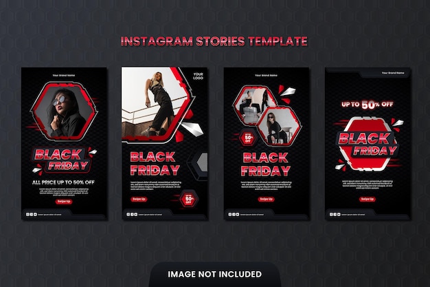 Vector hexagon with carbon texture black friday instagram stories set