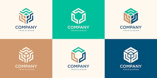 Hexagonal design element, hexagon logo template