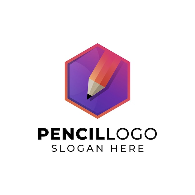 Hexagonal logos of pencil icon symbol for signature, writer, drawing kids gradient logo design