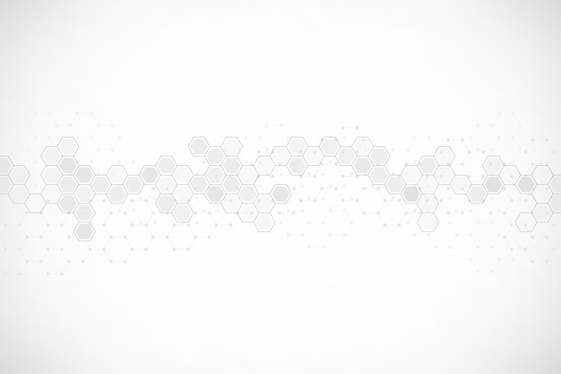 Hexagons pattern on gray background. Genetic research molecular structure. Chemical engineering