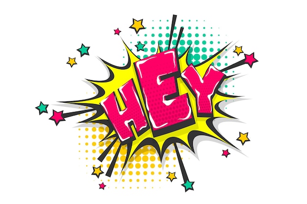 Hey hi hello greeting radial hand drawn pictures effects Comic dialog text cloud