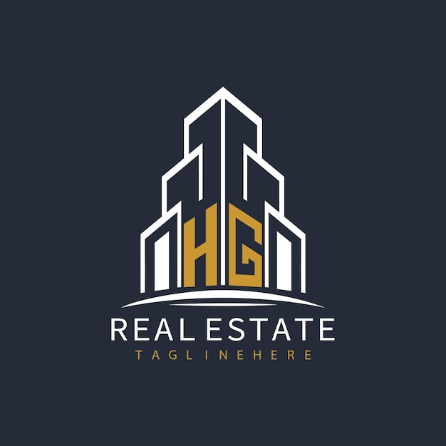 HG initial monogram logo for real estate with building shape creative design