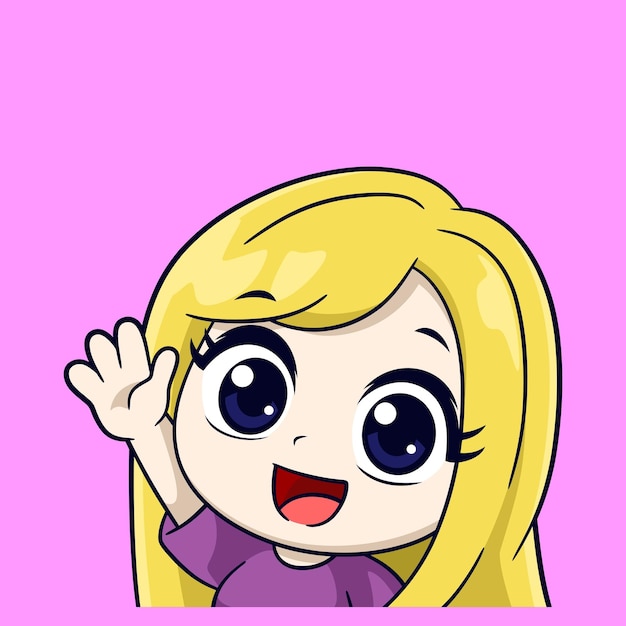 Hi emotes cute girl waving long hair blonde Concept Isolated Premium Vector Flat Cartoon Style