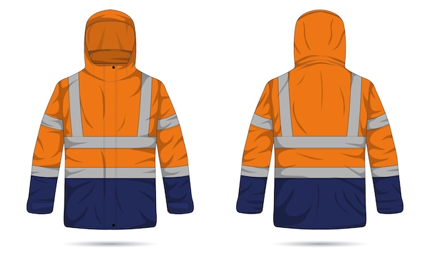 Vector hi vis hooded jacket mockup front and back view