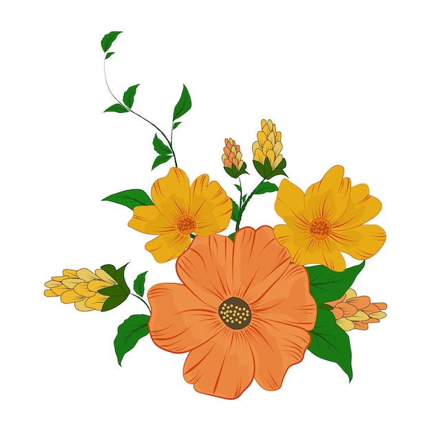 Hibiscus color flowers in a tropical arrangement vector in illustration