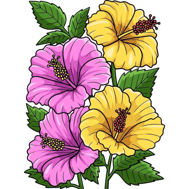 Hibiscus Flower Cartoon Colored Clipart