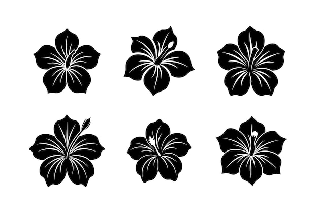 hibiscus flower silhouette vector design labeled linocut low vector illustration