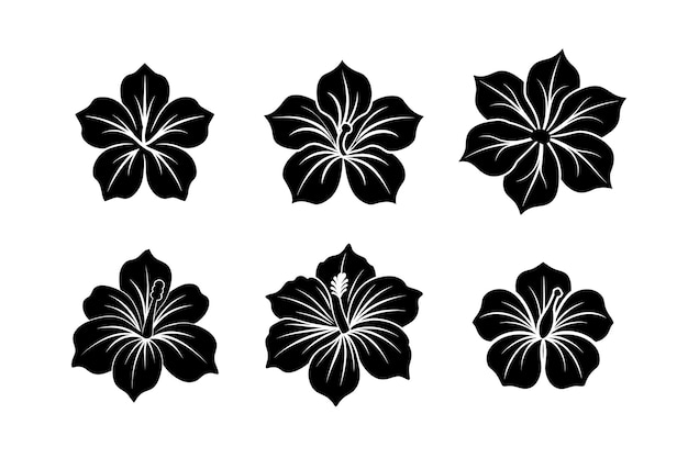 hibiscus flower silhouette vector design labeled linocut low vector illustration