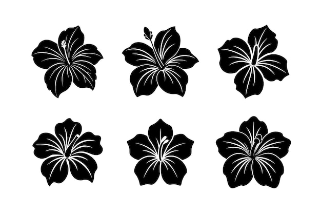 hibiscus flower silhouette vector design labeled linocut low vector illustration