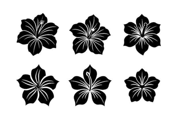 hibiscus flower silhouette vector design labeled linocut low vector illustration