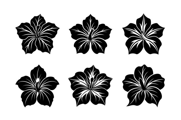 hibiscus flower silhouette vector design labeled linocut medium vector illustration