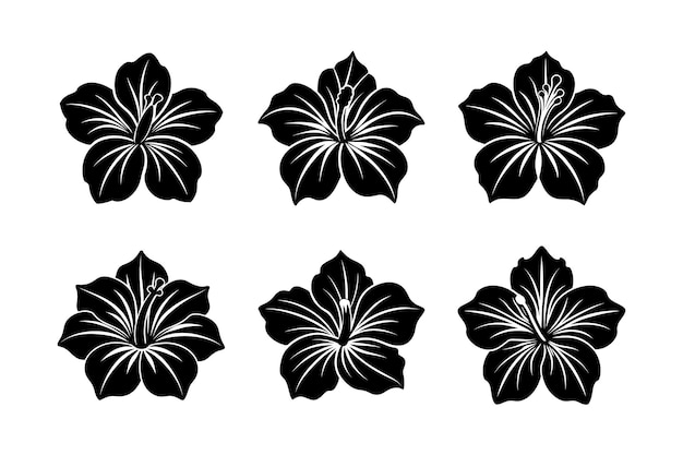 hibiscus flower silhouette vector design labeled linocut medium vector illustration