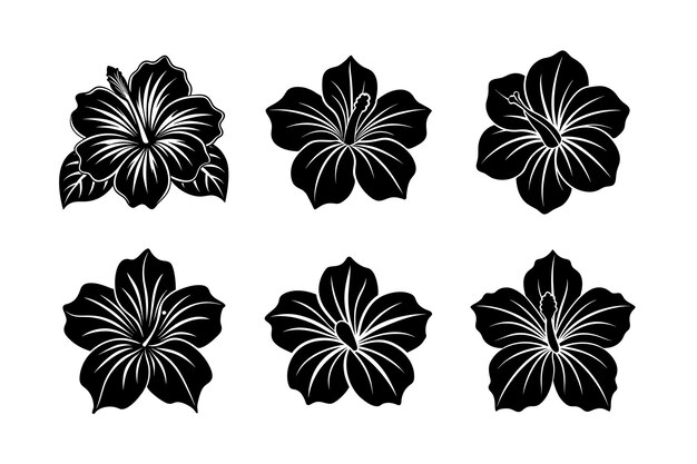 hibiscus flower silhouette vector design labeled linocut medium vector illustration