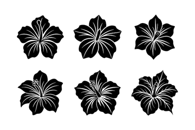 Vector hibiscus flower silhouette vector design labeled linocut medium vector illustration