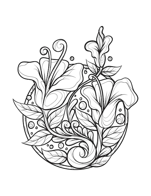 Hibiscus and leaf hand drawn mandala coloring pages for adults and kids coloring book