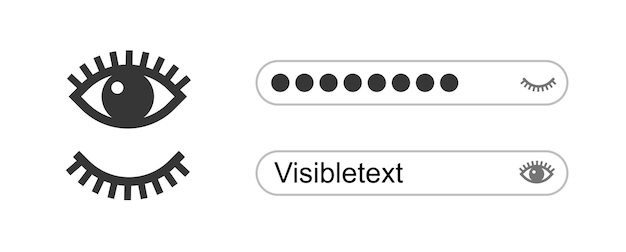 Hide show password eye icon field text vector or hidden invisible and visible preview ui eyeball pictogram logo isolated graphic private secret and public data symbol idea of vision sight eyecare