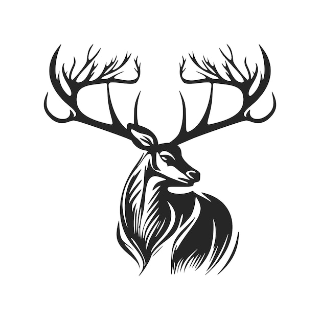 High contrast black and white vector logo illustration depicting a deer with antlers