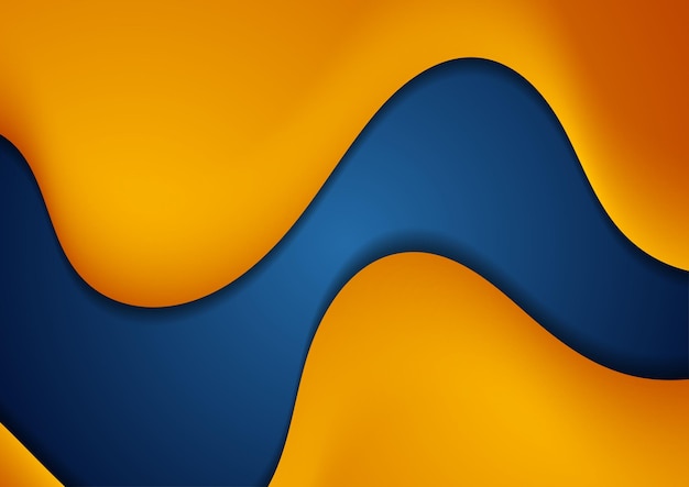 High contrast blue and orange glossy waves. Abstract modern graphic vector corporate background